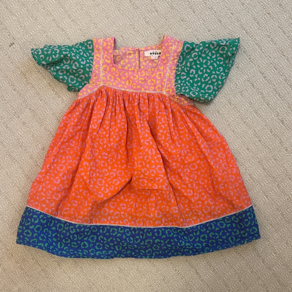 Mini Boden Orange and Green Leopard Print Dress